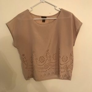 Tan blouse with see through flower pattern